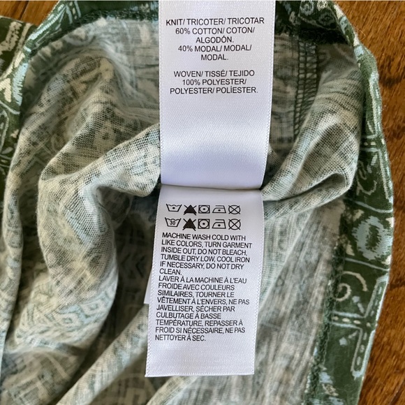 Lucky Brand Green Blue White Boho Print V-Neck Blouse Top Women’s Large - Picture 5 of 7